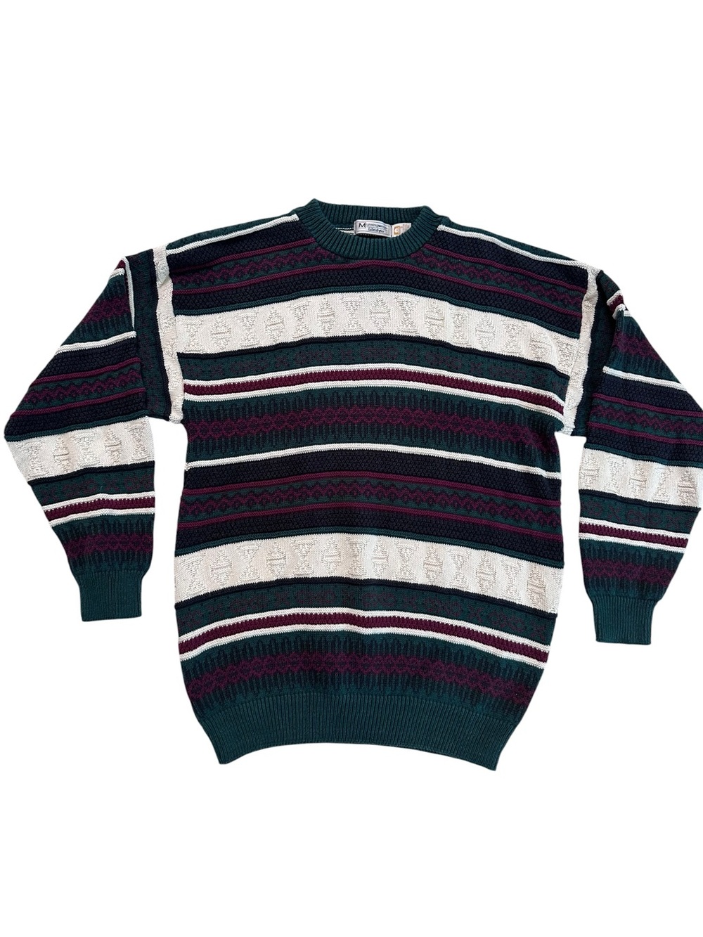 Y2K Munsingwear Pullover Sweater Men M Green Knit Striped Long Sleeve Cotton